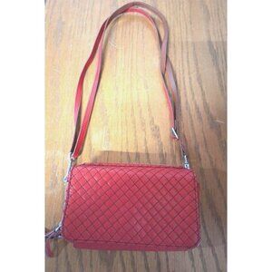 Vera Bradley Red Quilted Leather Crossbody Purse/wallet W/Floral Interior & Adju